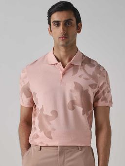 Mufti - Men Soft Pink Floral Printed Polo T-shirt