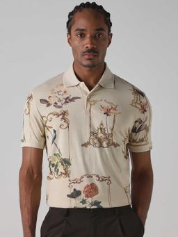 Mufti - Men Beige Floral Printed Polo T-shirt