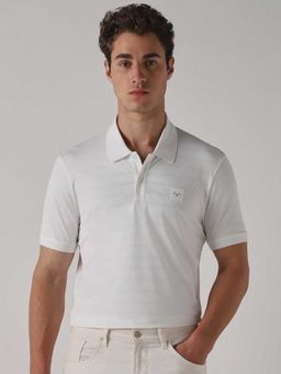 Mufti - Men Snow White Textured Polo T-shirt