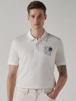 Mufti - Men Snow White Embroidered Polo T-shirt