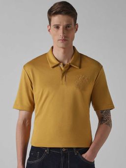 Mufti - Men Rich Mustard Embroidered Polo T-shirt