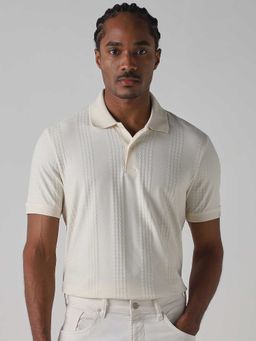 Mufti - Men Off White Textured Polo T-shirt