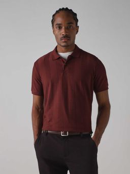 Mufti - Men Burgundy Textured Polo T-shirt