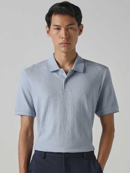 Mufti - Men Pale Powder Blue Textured Polo T-shirt