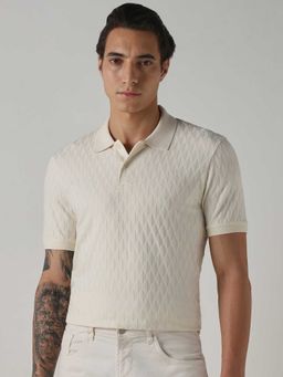 Mufti - Men Off White Textured Polo T-shirt