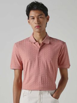Mufti - Men Muted Pink Textured Polo T-shirt