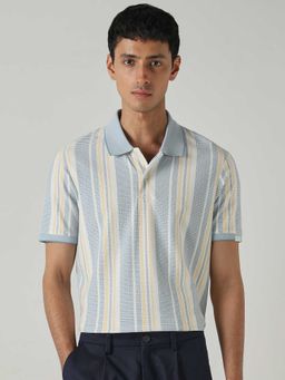 Mufti - Men Light Powder Blue Stripes Polo T-shirt
