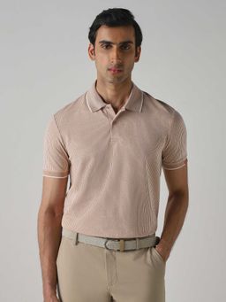 Mufti - Men Muted Brown Stripes Polo T-shirt