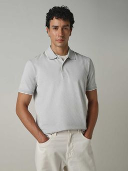 Mufti - Men Light Grey Stripes Polo T-shirt