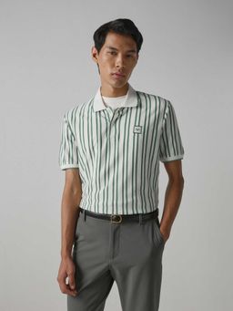 Mufti - Men Muted Sage Green-White Stripes Polo T-shirt