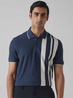 Mufti - Men Midnight Navy Blue Stripes Polo T-shirt
