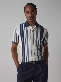Mufti - Men Navy Blue Stripes Polo T-shirt