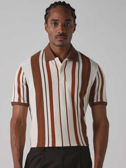 Mufti - Men Brown Stripes Polo T-shirt