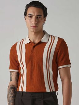 Mufti - Men Rich Rust Stripes Polo T-shirt