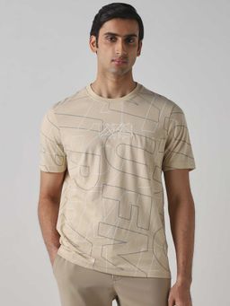Mufti - Men Oatmeal Beige Geometric Printed T-shirt