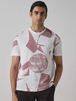 Mufti - Men White-Pink Abstract Printed T-shirt