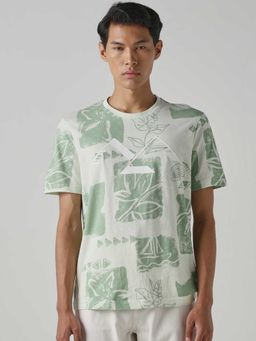 Mufti - Men Muted Sage Green Graphic Printed T-shirt