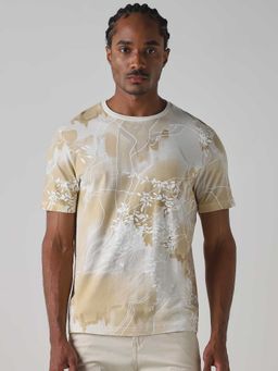 Mufti - Men Muted Beige Floral Printed T-shirt