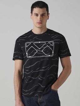 Mufti - Men Jet Black Abstract Printed T-shirt