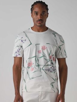 Mufti - Men Rich White Floral Printed T-shirt