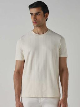 Mufti - Men Rich Off White Textured T-shirt