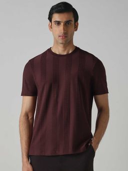 Mufti - Men Rich Maroon Textured T-shirt