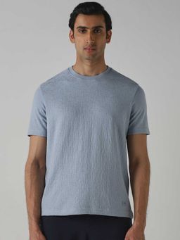 Mufti - Men Pale Powder Blue Textured T-shirt
