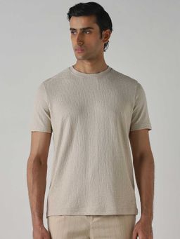 Mufti - Men Soft Oatmeal Beige Textured T-shirt