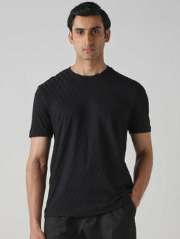 Mufti - Men Jet Black Textured T-shirt