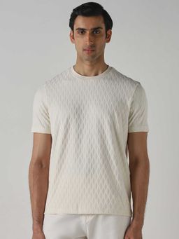 Mufti - Men Rich Egg Shell White Textured T-shirt
