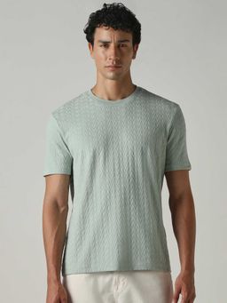 Mufti - Men Light Sage Green Self Design T-shirt
