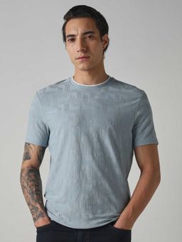 Mufti - Men Steel Blue Textured T-shirt
