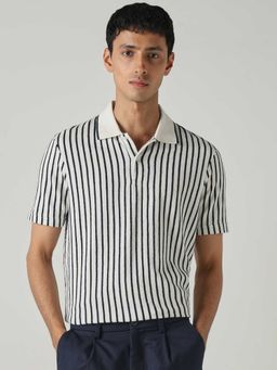 Mufti - Men Rich White-Black Stripes Polo T-shirt