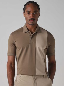 Mufti - Men Muted Taupe-Beige Colorblock Polo T-shirt