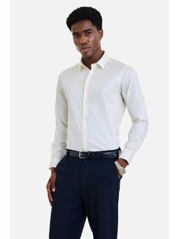 Snitch - Men Cream Solid Full Sleeves Slim Fit Shirt