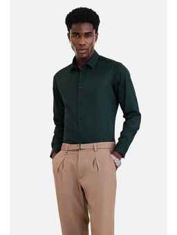 Snitch - Men Dark Green Solid Full Sleeves Slim Fit Shirt