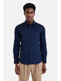 Snitch - Men Navy Blue Solid Full Sleeves Slim Fit Shirt