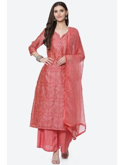 Biba - Pink Chanderi Unstitched Suit (Set of 3)