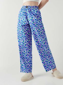 Bewakoof - Official Disney Women's Purple & Blue Mickey All Over Printed Wide Leg Pyjamas