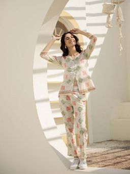 SAY - Women Off White Printed Pure Cotton Nightsuit (Pack of 2)