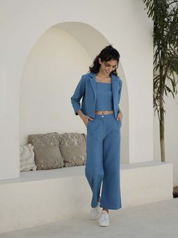 SAY - Women Blue Solid Shirt Collar Pure Cotton Nightsuit (Pack of 3)