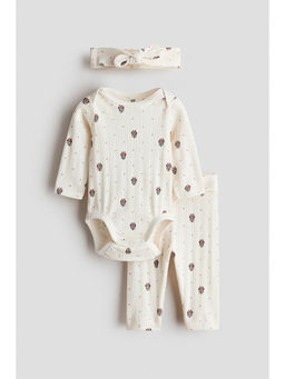 H&M - Kids White 3-Piece Printed Jersey Set