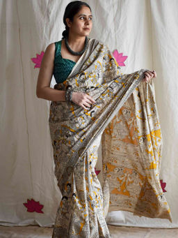 Sundarii - Manav Kalamkari Printed Saree with Unstitched Blouse