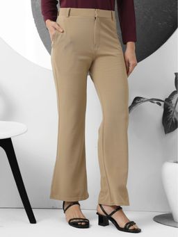 FITHUB - Beige Trendy Boot Cut High-Waisted Formal Pant