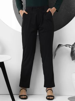 FITHUB - Women Black Plain Standard Design High-Waisted Formal Pant