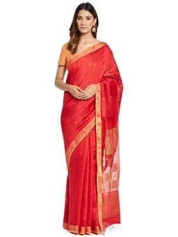 Fabindia - Red Jamdani Silk Sari