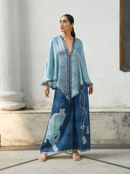 Kamaali Pret - Aisha Blue Printed Top with Pant (Set of 2)