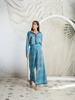 Kamaali Pret - Aafia Blue Printed Shirt with Pant (Set of 2)