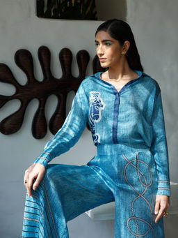 Kamaali Pret - Aariz Blue Printed Shirt