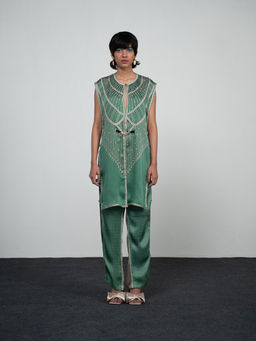 Kamaali Pret - Alexandra Green Printed Top with Pant (Set of 2)